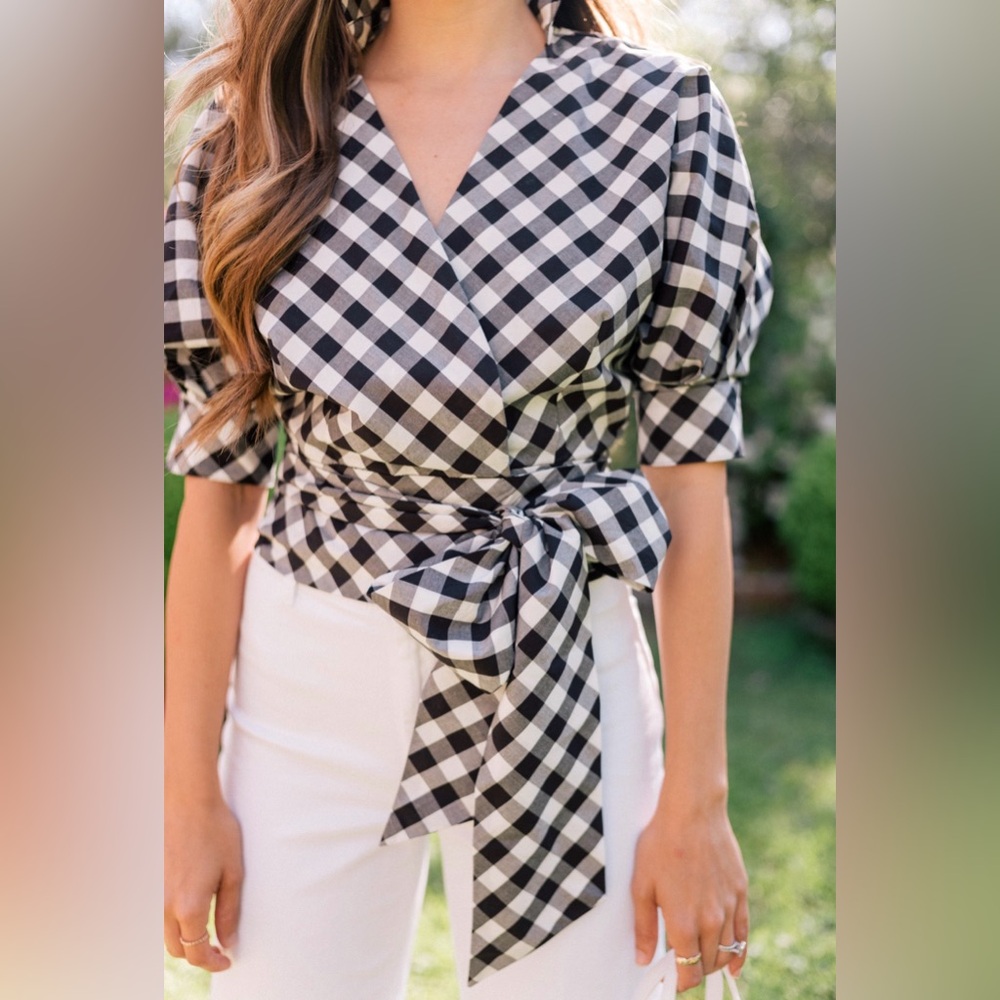 Habitual Black and White Gingham Luna Wrap Top